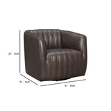 Benzara Leather Swivel Barrel Chair with Stitched Details, Brown BM236594 Brown Leather, Solid Wood BM236594