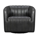 Benzara Leather Swivel Barrel Chair with Stitched Details, Dark Gray BM236595 Gray Leather, Solid Wood BM236595