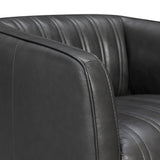 Benzara Leather Swivel Barrel Chair with Stitched Details, Dark Gray BM236595 Gray Leather, Solid Wood BM236595