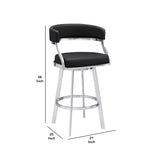 Benzara 26 Inch Curved Seat Leatherette Swivel Barstool, Silver and Black BM236606 Black, Silver Metal, Leatherette BM236606