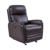 Benzara 19 Inch Contemporary Recliner Leather Chair with USB, Brown BM236616 Brown Metal, Leather, Solid Wood BM236616