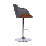 Benzara Faux Leather Swivel Adjustable Barstool with Metal Base, Gray BM236617 Gray Faux Leather, Plywood, Metal BM236617