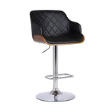 Faux Leather Swivel Adjustable Barstool with Metal Base, Black