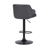 Benzara Faux Leather Metal Base Swivel Barstool with Metal Base, Gray BM236619 Gray Faux Leather, Plywood, Metal BM236619