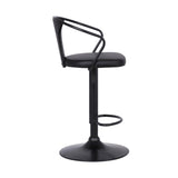 Benzara Adjustable Leatherette Swivel Barstool with Curved Back, Black BM236621 Black Leatherette, Plywood, Metal BM236621