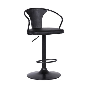 Benzara Adjustable Leatherette Swivel Barstool with Curved Back, Black BM236621 Black Leatherette, Plywood, Metal BM236621