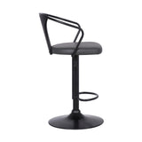 Benzara Adjustable Leatherette Swivel Barstool with Curved Back, Gray BM236622 Gray Leatherette, Plywood, Metal BM236622