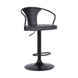 Benzara Adjustable Leatherette Swivel Barstool with Curved Back, Gray BM236622 Gray Leatherette, Plywood, Metal BM236622