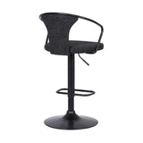 Benzara Adjustable Fabric Swivel Barstool with Curved Back, Black BM236623 Black Fabric, Plywood, Metal BM236623