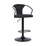 Adjustable Fabric Swivel Barstool with Curved Back, Black