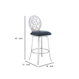 Benzara 26 Inches Leatherette Counter Stool with Geometric Back, Silver BM236634 Silver Metal, Faux Leather BM236634