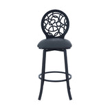 Benzara 26 Inches Leatherette Counter Stool with Geometric Back, Black BM236636 Black Metal, Faux Leather BM236636