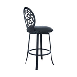 Benzara 26 Inches Leatherette Counter Stool with Geometric Back, Black BM236636 Black Metal, Faux Leather BM236636