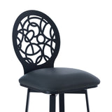 Benzara 26 Inches Leatherette Counter Stool with Geometric Back, Black BM236636 Black Metal, Faux Leather BM236636