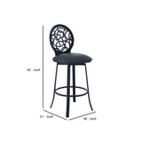 Benzara 26 Inches Leatherette Counter Stool with Geometric Back, Black BM236636 Black Metal, Faux Leather BM236636