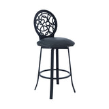 Benzara 26 Inches Leatherette Counter Stool with Geometric Back, Black BM236636 Black Metal, Faux Leather BM236636