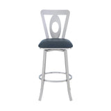 Benzara 26 Inches Leatherette Counter Stool with Oval Cut Out, Silver BM236638 Silver Metal, Faux Leather BM236638