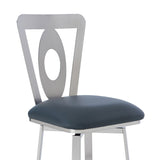 Benzara 26 Inches Leatherette Counter Stool with Oval Cut Out, Silver BM236638 Silver Metal, Faux Leather BM236638