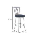 Benzara 26 Inches Leatherette Counter Stool with Oval Cut Out, Silver BM236638 Silver Metal, Faux Leather BM236638