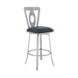 26 Inches Leatherette Counter Stool with Oval Cut Out, Silver