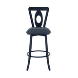 Benzara 26 Inches Leatherette Counter Stool with Oval Cut Out, Black BM236640 Black Metal, Faux Leather BM236640