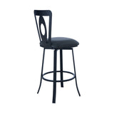 Benzara 26 Inches Leatherette Counter Stool with Oval Cut Out, Black BM236640 Black Metal, Faux Leather BM236640