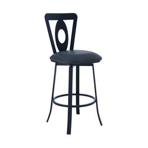 Benzara 26 Inches Leatherette Counter Stool with Oval Cut Out, Black BM236640 Black Metal, Faux Leather BM236640