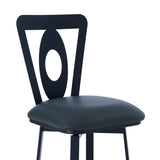 Benzara 26 Inches Leatherette Counter Stool with Oval Cut Out, Black BM236640 Black Metal, Faux Leather BM236640