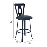 Benzara 30 Inches Leatherette Barstool with Oval Cut Out, Black BM236641 Black Metal, Faux Leather BM236641