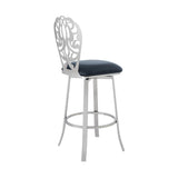 Benzara 26 Inches Leatherette Counter Stool with Ornate Cut Out, Gray BM236642 Gray Metal, Faux Leather BM236642