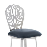 Benzara 26 Inches Leatherette Counter Stool with Ornate Cut Out, Gray BM236642 Gray Metal, Faux Leather BM236642