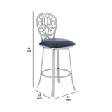 Benzara 26 Inches Leatherette Counter Stool with Ornate Cut Out, Gray BM236642 Gray Metal, Faux Leather BM236642