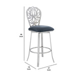 Benzara 30 Inches Leatherette Barstool with Ornate Cut Out, Gray BM236643 Gray Metal, Faux Leather BM236643