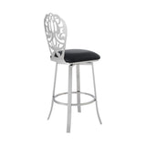 Benzara 26 Inches Leatherette Counter Stool with Ornate Cut Out, Black BM236644 Black Metal, Faux Leather BM236644