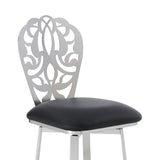 Benzara 26 Inches Leatherette Counter Stool with Ornate Cut Out, Black BM236644 Black Metal, Faux Leather BM236644