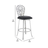 Benzara 26 Inches Leatherette Counter Stool with Ornate Cut Out, Black BM236644 Black Metal, Faux Leather BM236644