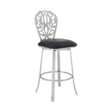 Benzara 26 Inches Leatherette Counter Stool with Ornate Cut Out, Black BM236644 Black Metal, Faux Leather BM236644