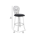 Benzara 30 Inches Leatherette Barstool with Ornate Cut Out, Black BM236645 Black Metal, Faux Leather BM236645