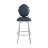 Benzara 30 Inches Leatherette Barstool with Round Backrest, Gray BM236647 Gray Metal, Faux Leather BM236647