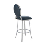 Benzara 30 Inches Leatherette Barstool with Round Backrest, Gray BM236647 Gray Metal, Faux Leather BM236647