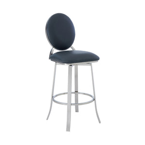 Benzara 30 Inches Leatherette Barstool with Round Backrest, Gray BM236647 Gray Metal, Faux Leather BM236647