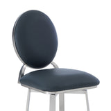 Benzara 30 Inches Leatherette Barstool with Round Backrest, Gray BM236647 Gray Metal, Faux Leather BM236647