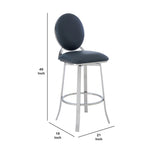 Benzara 30 Inches Leatherette Barstool with Round Backrest, Gray BM236647 Gray Metal, Faux Leather BM236647