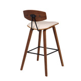 Benzara 28.5 Inches Contoured Seat Leatherette Barstool, Cream BM236650 Cream Solid Wood, Metal and Faux Leather BM236650