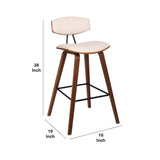 Benzara 28.5 Inches Contoured Seat Leatherette Barstool, Cream BM236650 Cream Solid Wood, Metal and Faux Leather BM236650