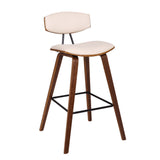 Benzara 28.5 Inches Contoured Seat Leatherette Barstool, Cream BM236650 Cream Solid Wood, Metal and Faux Leather BM236650
