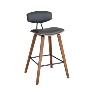 Benzara 28.5 Inches Contoured Seat Leatherette Barstool, Brown BM236651 Brown Solid Wood, Metal and Faux Leather BM236651