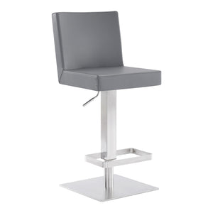 Benzara Leatherette Swivel Barstool with Adjustable Height, Gray BM236652 Gray Metal, Faux Leather BM236652