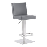 Leatherette Swivel Barstool with Adjustable Height, Gray