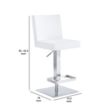Benzara Leatherette Swivel Barstool with Adjustable Height, White BM236653 White Metal, Faux Leather BM236653